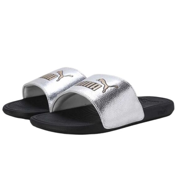 Puma Cool Cat 2.0 Metallic Shine Slides in Silver/Gold - Picture 1 of 7